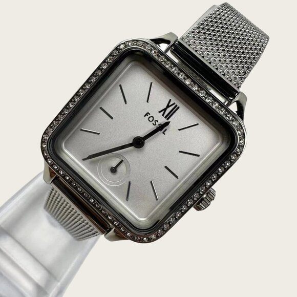 Fossil BQ3970 Women's Colleen Three-Hand Silver Stainless Steel Mesh Watch - Picture 3 of 7